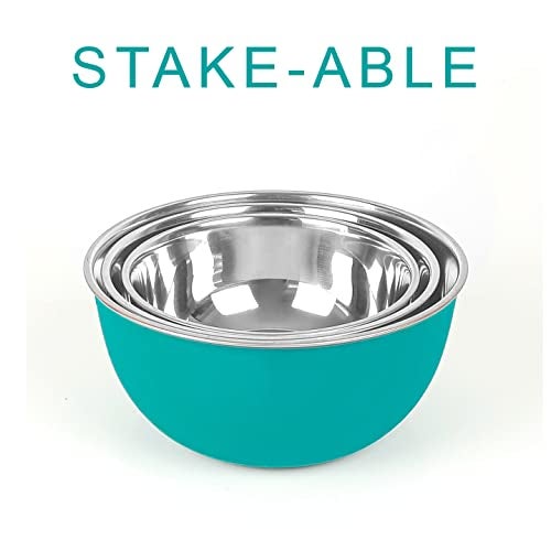 Zaib Microwave Safe Stainless Steel Mixing Bowl Set with Lids | 500ml, 800ml, 1250ml | Turquoise Euro Style Food Storage Containers for Kitchen | Pack of 3 (Classic Turquoise), Green - Image 5