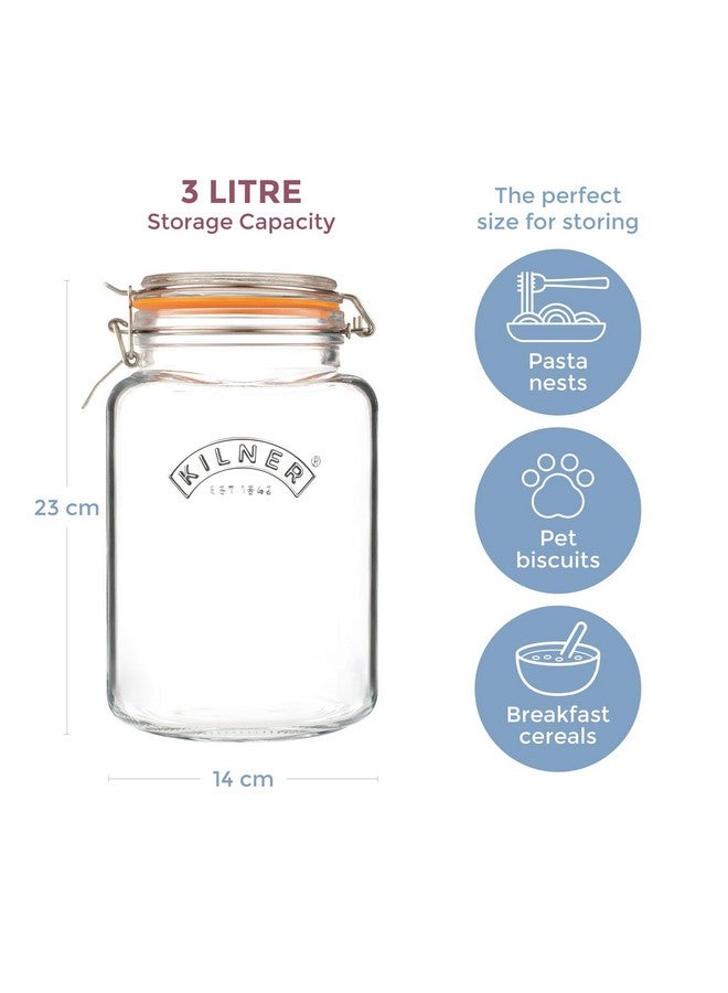 Kilner Premium Borosilicate Clip Top Food Storage Container Jar for thinKitchen with Lid with Wire Clip Lock, Airtight Glass, 3 Litre, 1 Pieces Square - Image 2