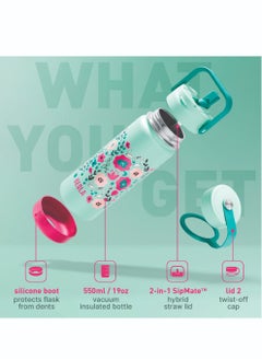 BEOLA 550ml Kids Water Bottle 18/8 Stainless Steel Double Wall Insulated Thermos Bottle with Straw Lid and Wide Mouth, Hot Cold Liquids Sports School Bottle (19oz, Ever Blooming)  - Image 2