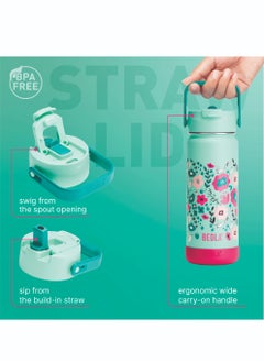 BEOLA 550ml Kids Water Bottle 18/8 Stainless Steel Double Wall Insulated Thermos Bottle with Straw Lid and Wide Mouth, Hot Cold Liquids Sports School Bottle (19oz, Ever Blooming)  - Image 3