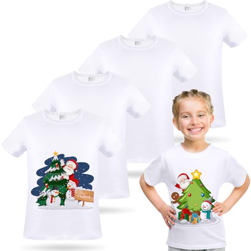 JenPen 5 Pieces Toddler Blank Sublimation T-Shirt Modal Crew Neck Short Sleeve T-Shirt for Kids Baby Children Youth Tye Dying (White,2T) - Image 2