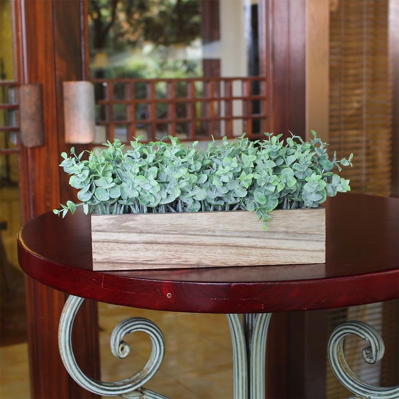 COTSEN Artificial Eucalyptus Potted Plants Fake Potted Plants Rectangular Wooden Planter Box Artificial Eucalyptus Leaves for Suit Office Party Table Indoor and Outdoor Decor - Image 5