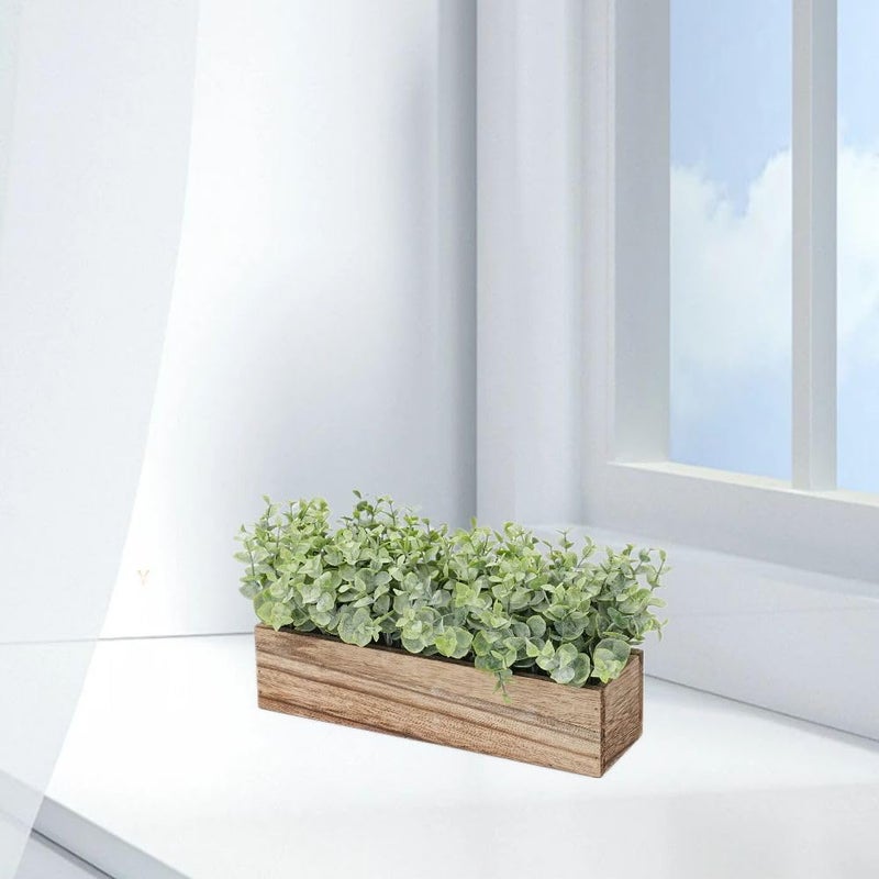 COTSEN Artificial Eucalyptus Potted Plants Fake Potted Plants Rectangular Wooden Planter Box Artificial Eucalyptus Leaves for Suit Office Party Table Indoor and Outdoor Decor - Image 4