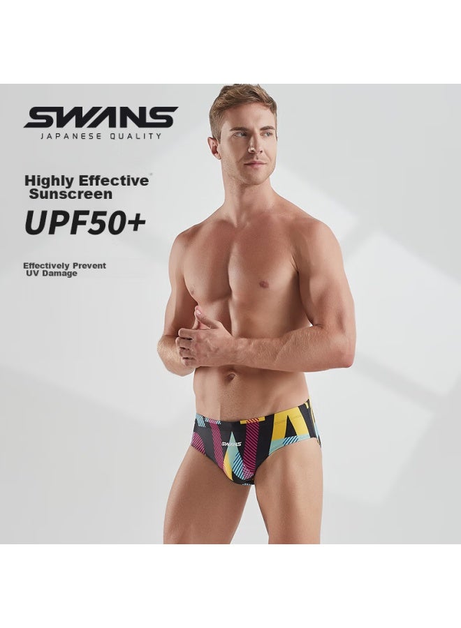Speed Vision Swans Men's Swim Trunks, Professional Training, Sports Triangle, Quick-drying, Racing, Chlorine-resistant, Swimming 260, Black Letter, XL - Image 1