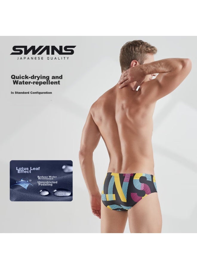Speed Vision Swans Men's Swim Trunks, Professional Training, Sports Triangle, Quick-drying, Racing, Chlorine-resistant, Swimming 260, Black Letter, XL - Image 2