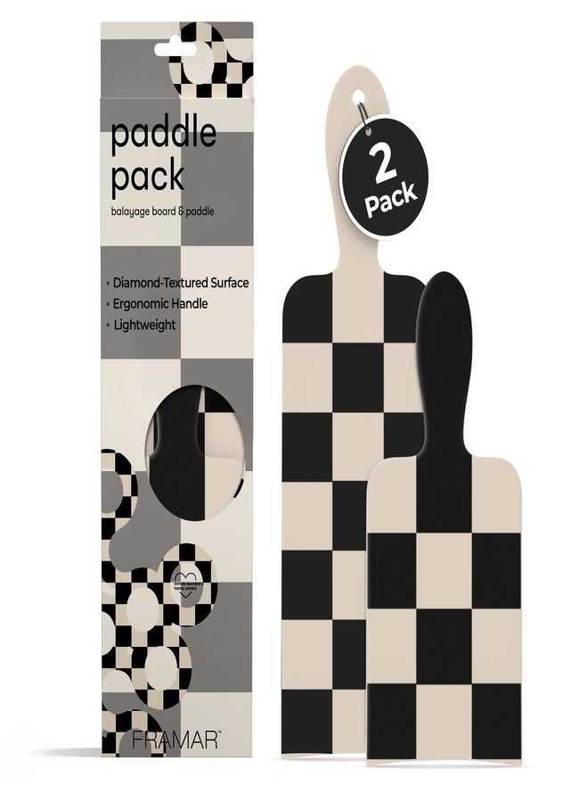 FRAMAR Checkered Balayage Board and Paddle Set - Long and Short Foil For Highlights, Highlighting Board, Hair Salon Supplies, For Enhanced Precision - 2 Pack - Cream and Black - Image 1