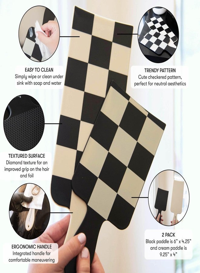 FRAMAR Checkered Balayage Board and Paddle Set - Long and Short Foil For Highlights, Highlighting Board, Hair Salon Supplies, For Enhanced Precision - 2 Pack - Cream and Black - Image 2