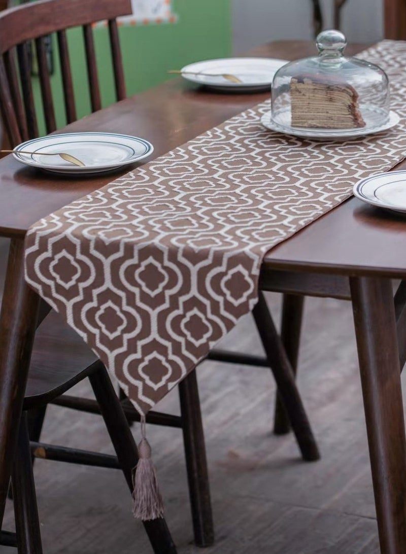 Bukela Moroccan Style Linen Table Runner Brown 32 x 180cm - Image 1