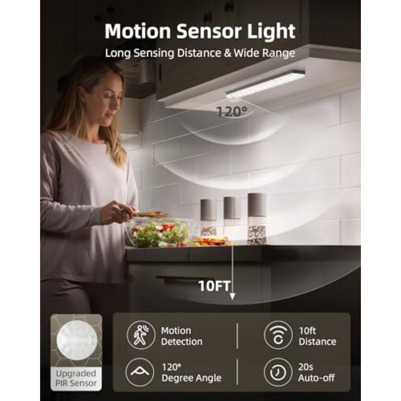 6-Pack Under Cabinet Lighting with Charging Station, Rechargeable Motion Sensor Lights, 3 Color Temps, Dimmable 62 LED Wireless Motion Activated Cabinet Lights with Remote for Kitchen, Pantry - Image 2