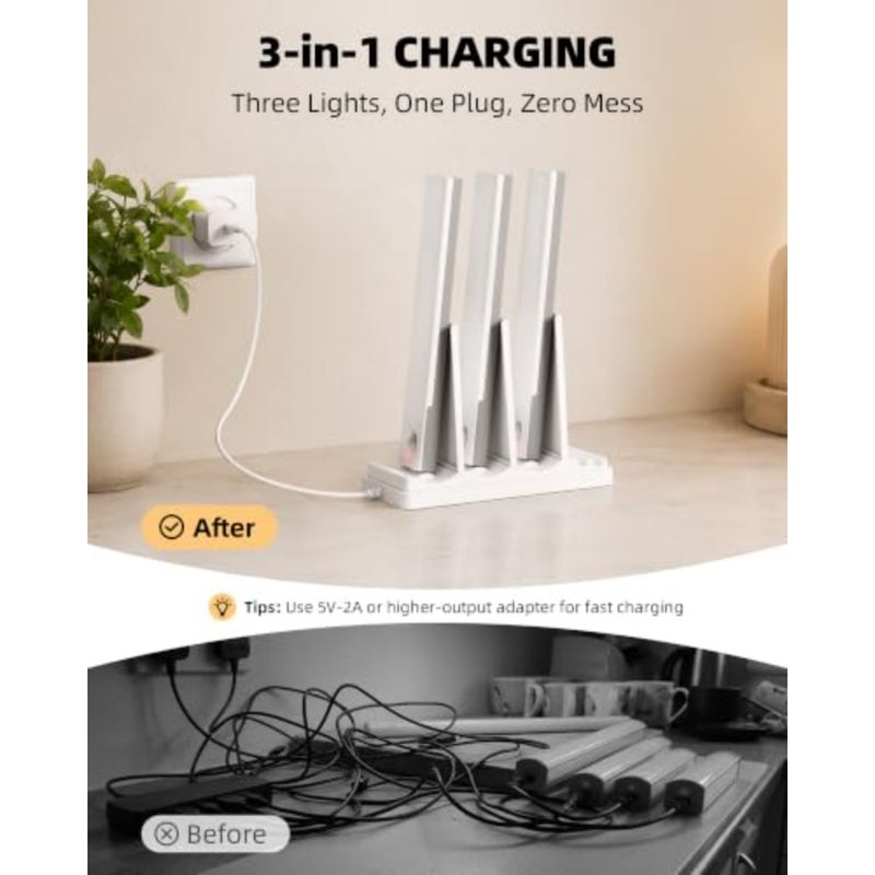 6-Pack Under Cabinet Lighting with Charging Station, Rechargeable Motion Sensor Lights, 3 Color Temps, Dimmable 62 LED Wireless Motion Activated Cabinet Lights with Remote for Kitchen, Pantry - Image 5