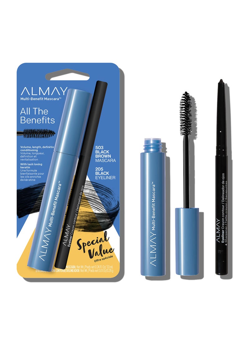 Almay Almay Multi-Benefit Mascara and Eyeliner Duo Value Pack, Black Brown 
