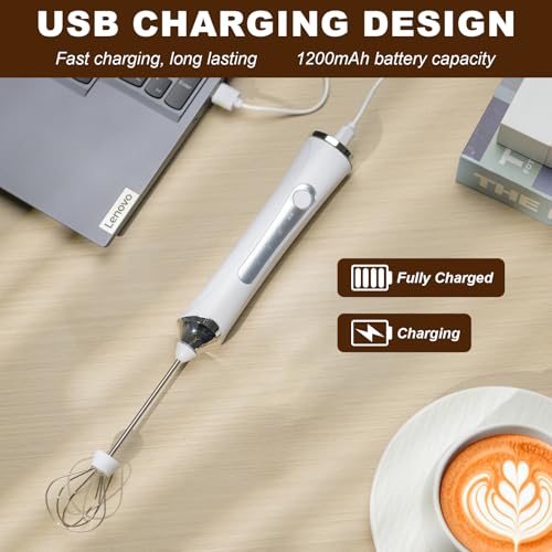 Freebala Handheld Electric Milk Frother with 2 Heads, Coffee Whisk Foam Mixer with USB Rechargeable 3 Speeds, Foam Maker Blender for Latte, Cappuccino, Hot Chocolate, Egg (White) - Image 5