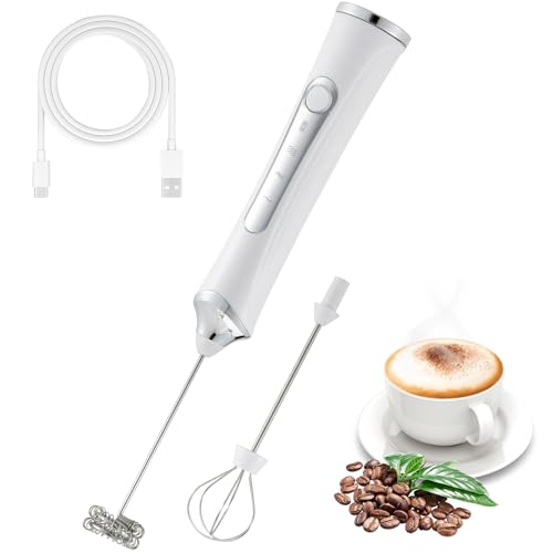 Freebala Handheld Electric Milk Frother with 2 Heads, Coffee Whisk Foam Mixer with USB Rechargeable 3 Speeds, Foam Maker Blender for Latte, Cappuccino, Hot Chocolate, Egg (White) - Image 1