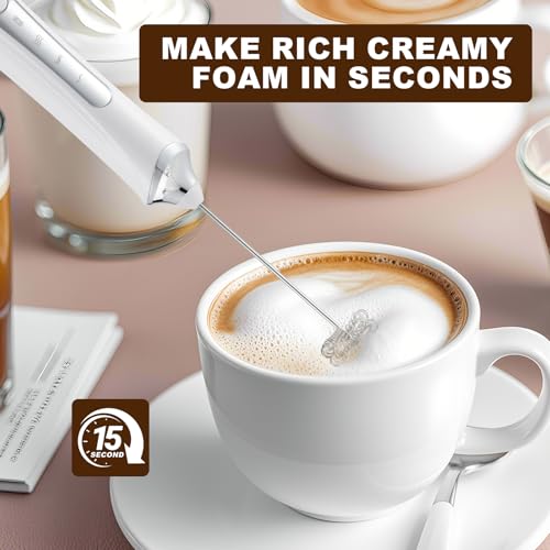 Freebala Handheld Electric Milk Frother with 2 Heads, Coffee Whisk Foam Mixer with USB Rechargeable 3 Speeds, Foam Maker Blender for Latte, Cappuccino, Hot Chocolate, Egg (White) - Image 3