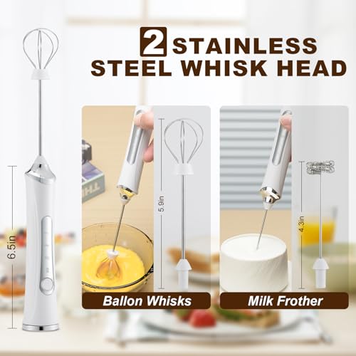 Freebala Handheld Electric Milk Frother with 2 Heads, Coffee Whisk Foam Mixer with USB Rechargeable 3 Speeds, Foam Maker Blender for Latte, Cappuccino, Hot Chocolate, Egg (White) - Image 2
