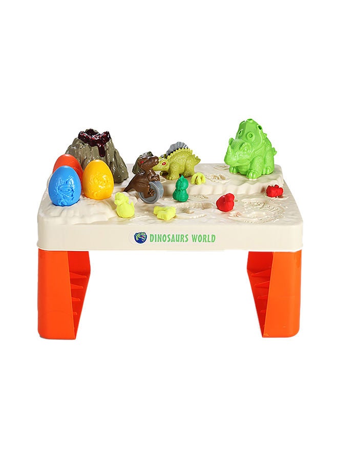 Little Story 17-Piece 2-In-1 Mode Role Play Dinosaur World Toy Set With Inbuilt Light & Sound Volcano & Dough- White - Image 1