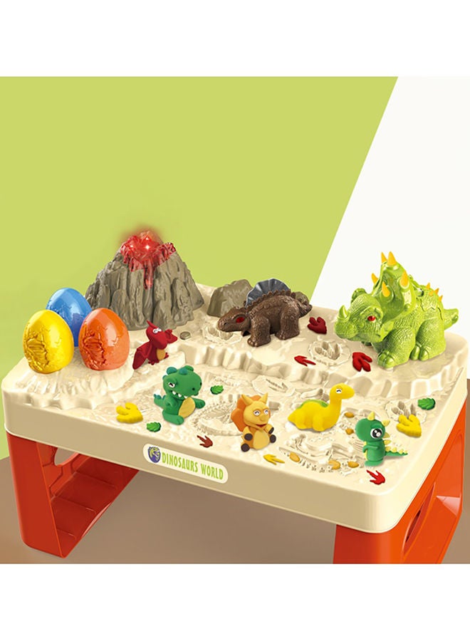 Little Story 17-Piece 2-In-1 Mode Role Play Dinosaur World Toy Set With Inbuilt Light & Sound Volcano & Dough- White - Image 3
