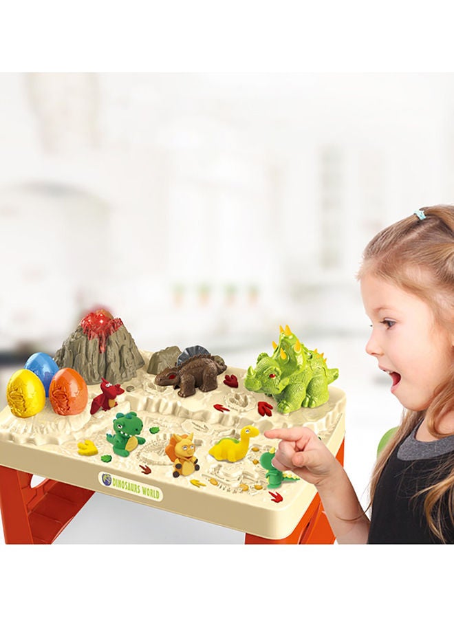 Little Story 17-Piece 2-In-1 Mode Role Play Dinosaur World Toy Set With Inbuilt Light & Sound Volcano & Dough- White - Image 2