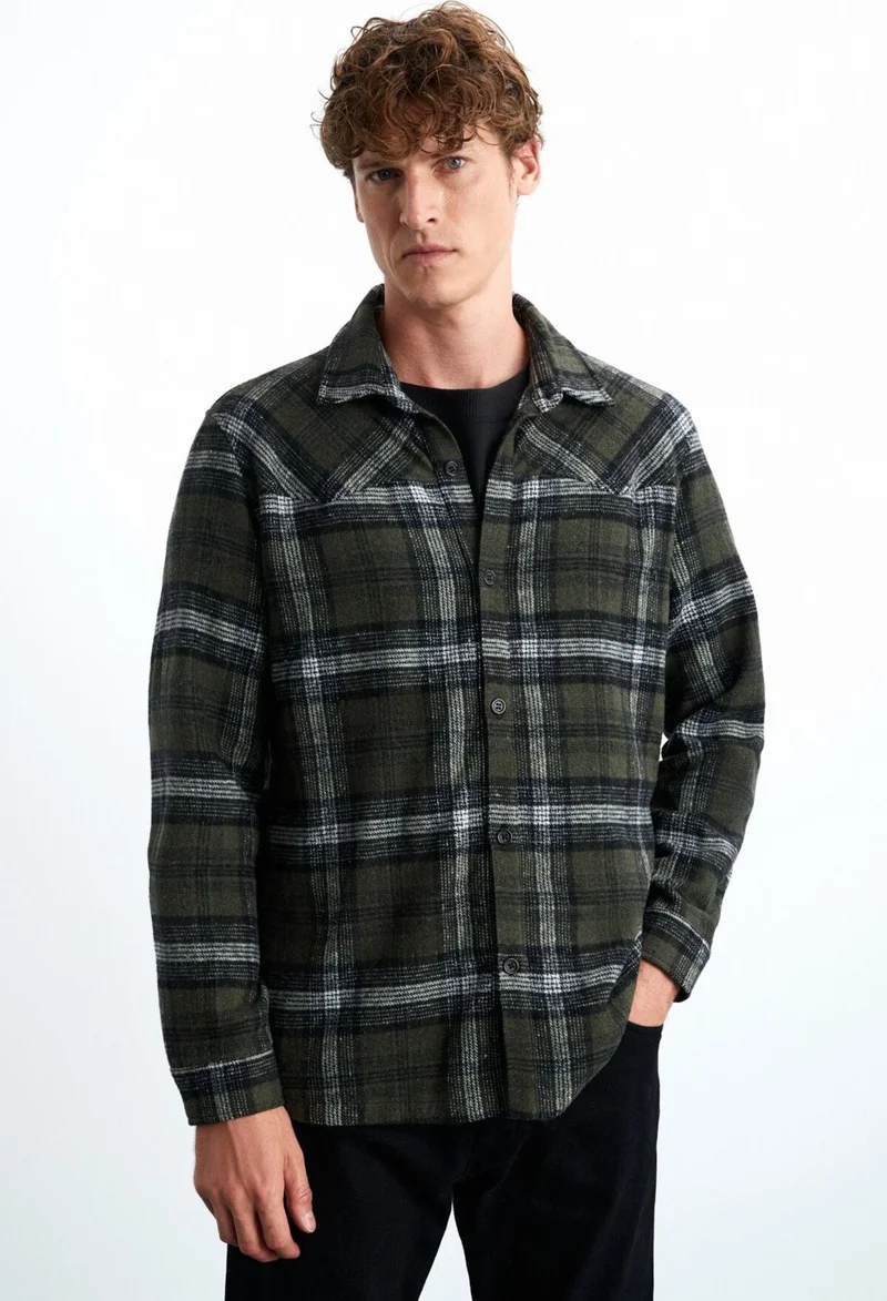 جريميلانج ALLENI Men's Cotton-Polyester Shirt Collar Relaxed Khaki Shirt