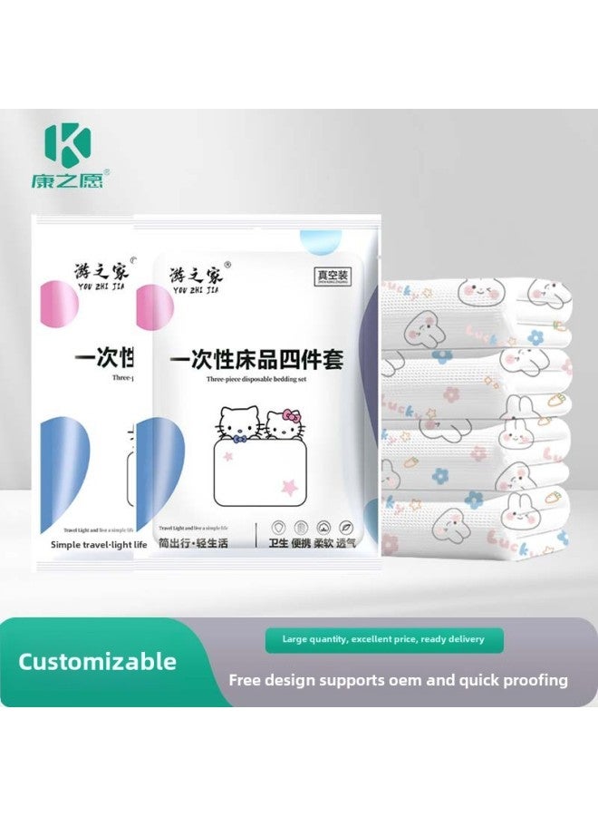 Disposable Beauty Sheets Three Or Four Piece Set Thickened Cotton Sense Hotel Hotel Train Sleeper Beauty Shop Special Wholesale-Color:Huase Kangzhiyuan Three-piece Set Suitable For 1.2m And 1.35m Beds  - Image 2