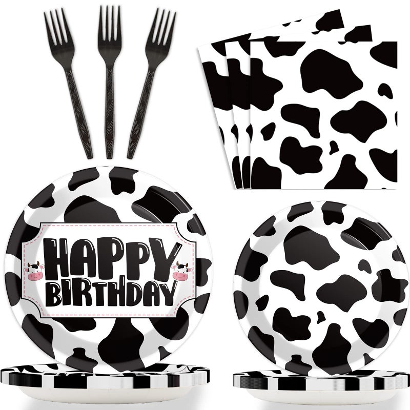 Wiooffen 96 Pcs Cow Print Birthday Party Supplies Farm Animal Cow Print Plates and Napkins Cow Party Tableware Set Cow Themed Party Decoration For 24 Guests - Image 2