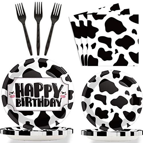 Wiooffen 96 Pcs Cow Print Birthday Party Supplies Farm Animal Cow Print Plates and Napkins Cow Party Tableware Set Cow Themed Party Decoration For 24 Guests - Image 1