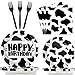 Wiooffen 96 Pcs Cow Print Birthday Party Supplies Farm Animal Cow Print Plates and Napkins Cow Party Tableware Set Cow Themed Party Decoration For 24 Guests - Image 3