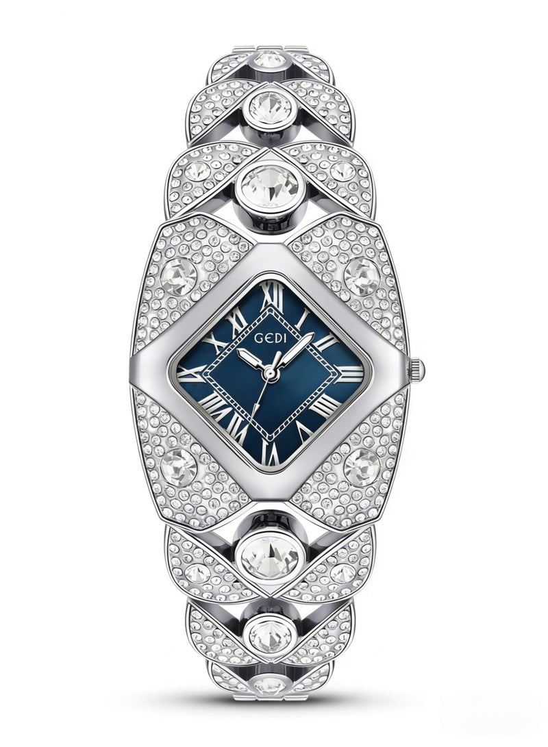 جدي GEDI Luxury Crystal Watch for Women | Silver Stainless Steel Bracelet, Deep Blue Dial, Roman Numerals | Perfect Gift for Birthday, Anniversary & Special Occasions in Saudi Arabia - Image 1