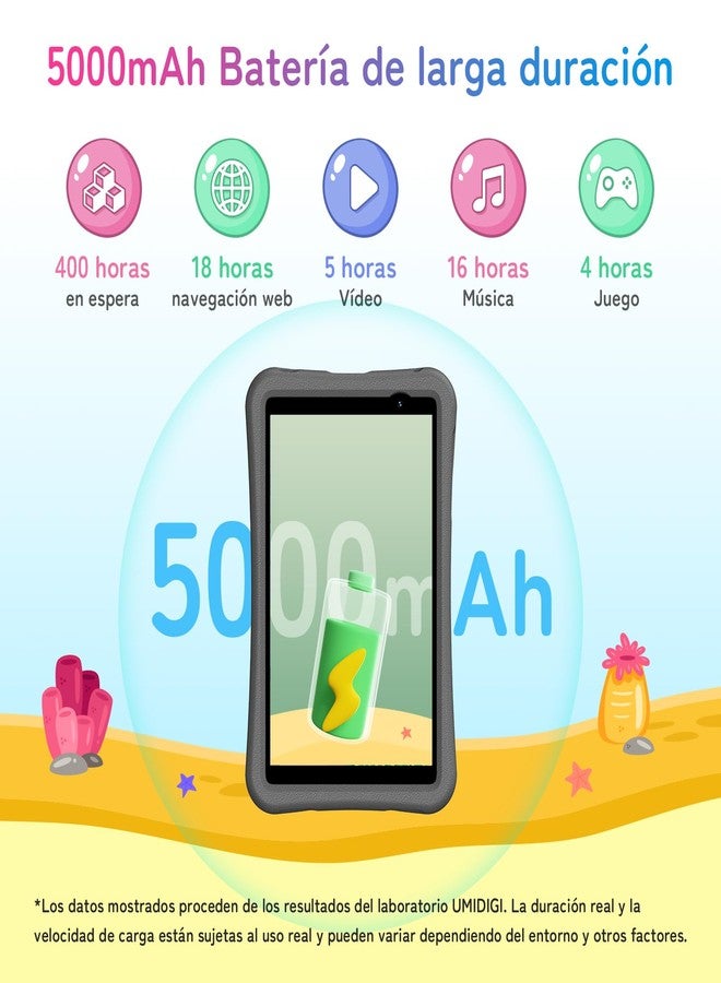 أوميديجي جهاز UMIDIGI اللوحي، شاشة 8 بوصة، نظام أندرويد 14، مناسب للأطفال، ذاكرة 7 (3+4) جيجابايت + 32 جيجابايت/بطاقة ذاكرة خارجية 1 تيرابايت، جهاز لوحي للأطفال الصغار مع غطاء حماية، واي فاي 6، خاصية الرقابة الأبوية، بطارية 5000 مللي أمبير، غطاء مقاوم للصدمات، تطبيق أطفال مثبت مسبقًا. - Image 5