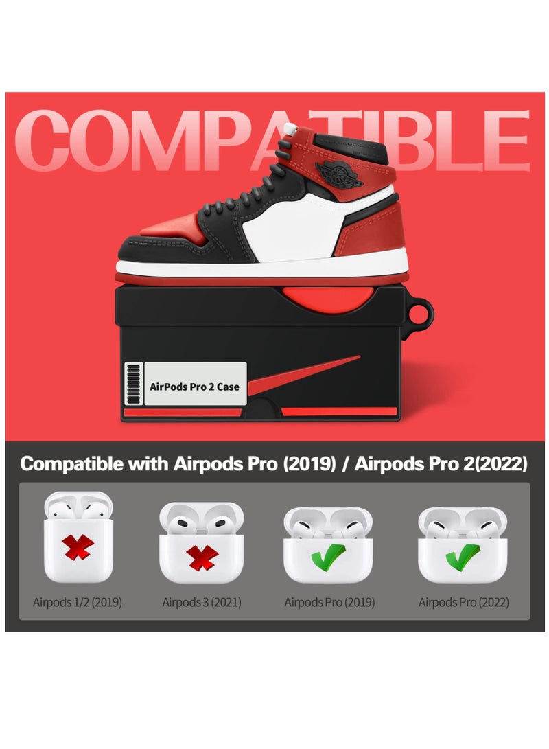 Silicone Case with Keychain Compatible with Air pods Pro 2nd 1st Generation Case, Cute 3D Basketball Shoes Box Soft Silicone Protective Cover for Men Women, Red - Image 2
