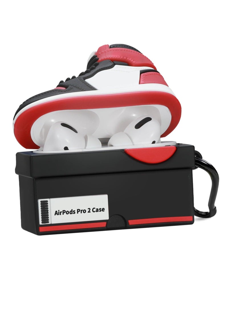 Silicone Case with Keychain Compatible with Air pods Pro 2nd 1st Generation Case, Cute 3D Basketball Shoes Box Soft Silicone Protective Cover for Men Women, Red - Image 1