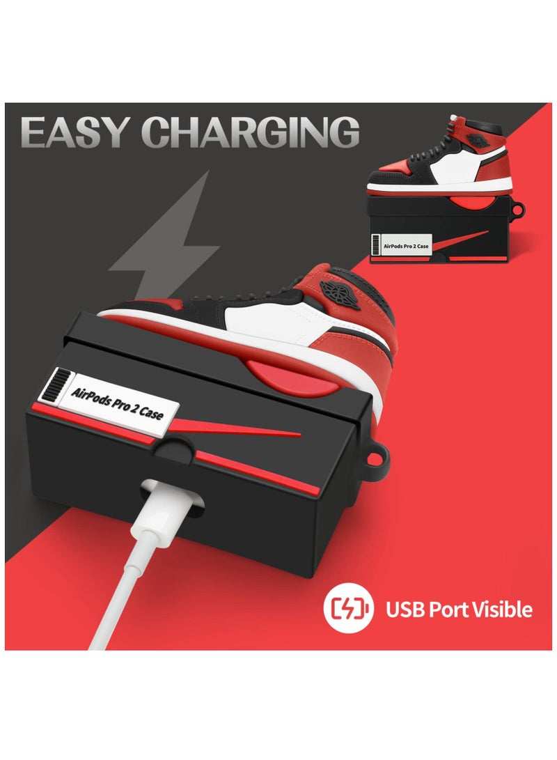 Silicone Case with Keychain Compatible with Air pods Pro 2nd 1st Generation Case, Cute 3D Basketball Shoes Box Soft Silicone Protective Cover for Men Women, Red - Image 4