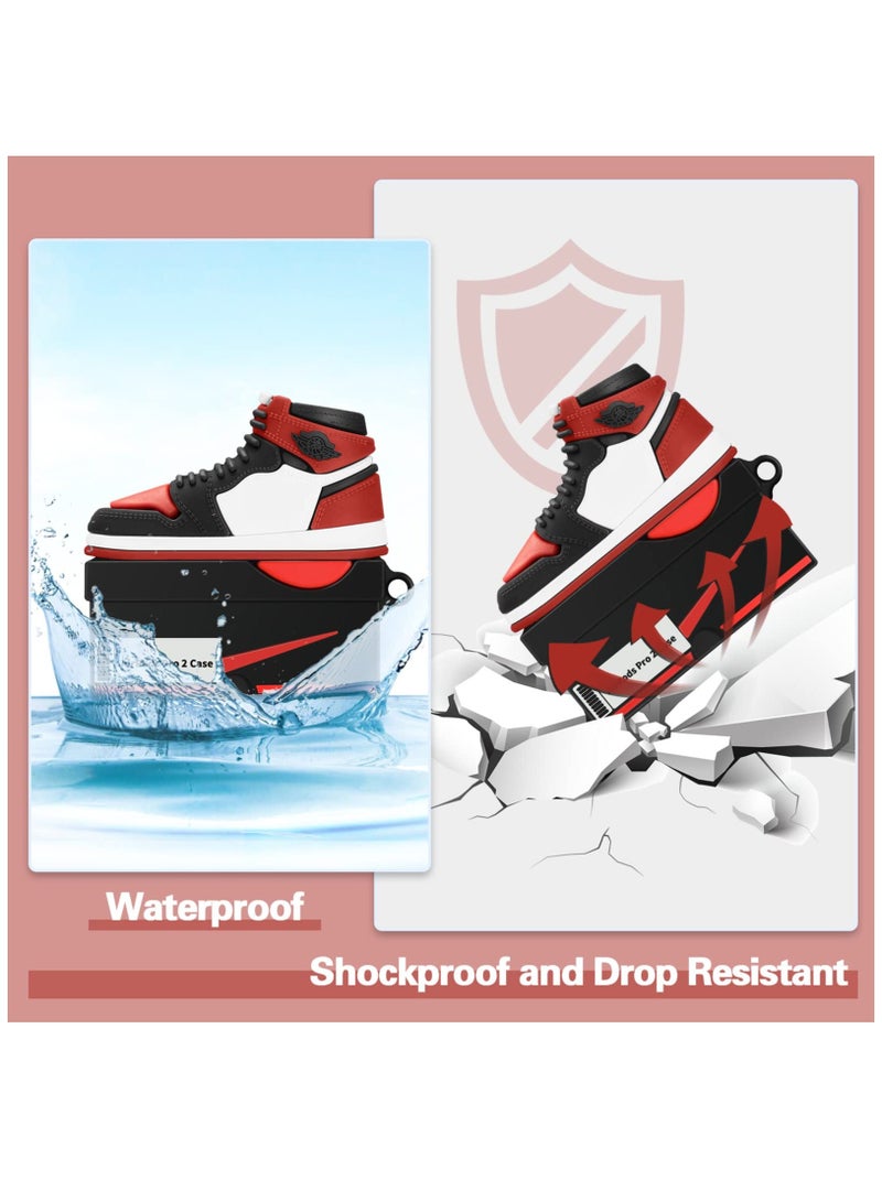 Silicone Case with Keychain Compatible with Air pods Pro 2nd 1st Generation Case, Cute 3D Basketball Shoes Box Soft Silicone Protective Cover for Men Women, Red - Image 5
