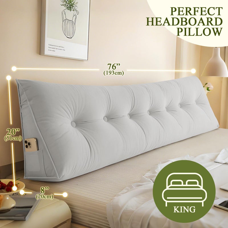 DANGHOOGY Headboard Pillow King, Large Triangular Wedge Headboard Pillow for Reading and Resting, Backrest Positioning Support Pillow with Removable Cover (Light Grey) - Image 3