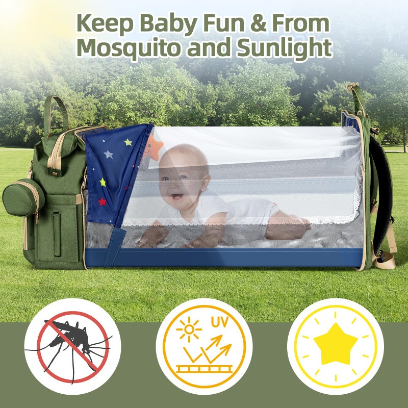 ZRSUN Baby Diaper Bag Backpack,Baby Shower Gifts, Multifunctional Travel Diaper Bag, Gifts for Mom with Portable Diaper Pad (Green) - Image 4