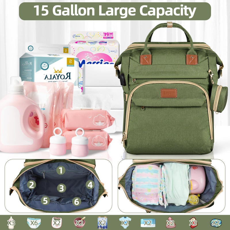 ZRSUN Baby Diaper Bag Backpack,Baby Shower Gifts, Multifunctional Travel Diaper Bag, Gifts for Mom with Portable Diaper Pad (Green) - Image 2
