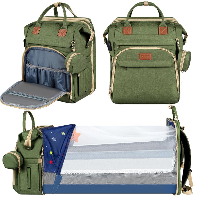 ZRSUN Baby Diaper Bag Backpack,Baby Shower Gifts, Multifunctional Travel Diaper Bag, Gifts for Mom with Portable Diaper Pad (Green) - Image 1