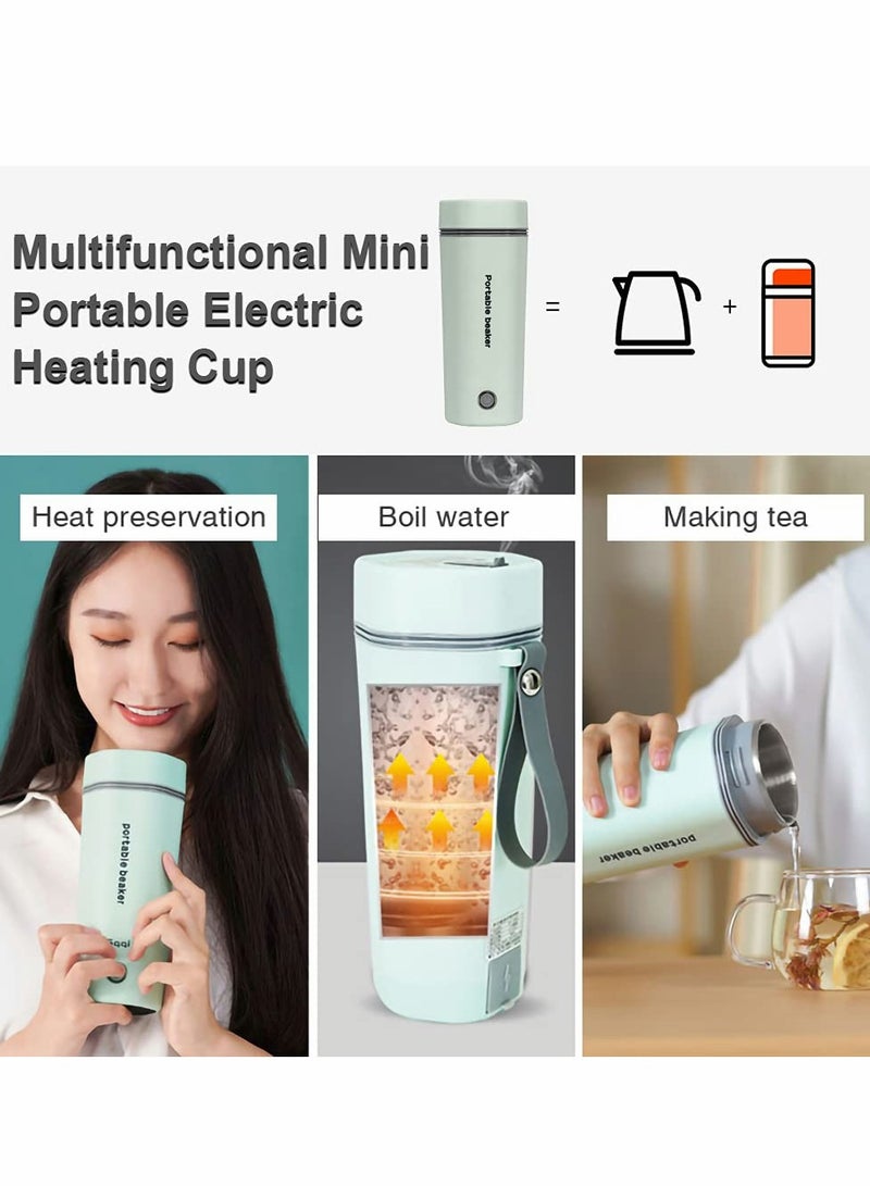 SYOSI Portable Electric Kettle, Stainless Steel Liner Travel Electric Cup Home Mini Heating Teapot Fast Cooking Single Cup Water Heater 350ml Hot Water Bottle (light Green)  - Image 3