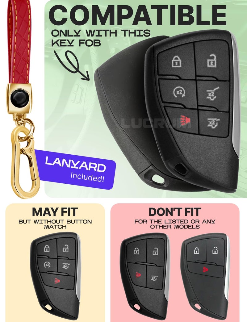 Lucrum Compatible with Chevy, GMC, and Buick Key Fob Cover & Leather Keychain - Keyfob Case for Silverado Tahoe Avenir Envision - (2021-2025) - Red and Gold - Image 2