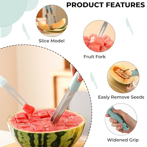 Kraptick Melon Baller Scoop Set, Watermelon Cutter and Slicer, Fruit Carving Tool Sets, Watermelon Knife Slicer, Fruits Cutting Tools-3 Pc Sets Stainless Steel (Green) - Image 4