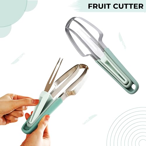 Kraptick Melon Baller Scoop Set, Watermelon Cutter and Slicer, Fruit Carving Tool Sets, Watermelon Knife Slicer, Fruits Cutting Tools-3 Pc Sets Stainless Steel (Green) - Image 2