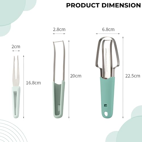 Kraptick Melon Baller Scoop Set, Watermelon Cutter and Slicer, Fruit Carving Tool Sets, Watermelon Knife Slicer, Fruits Cutting Tools-3 Pc Sets Stainless Steel (Green) - Image 3