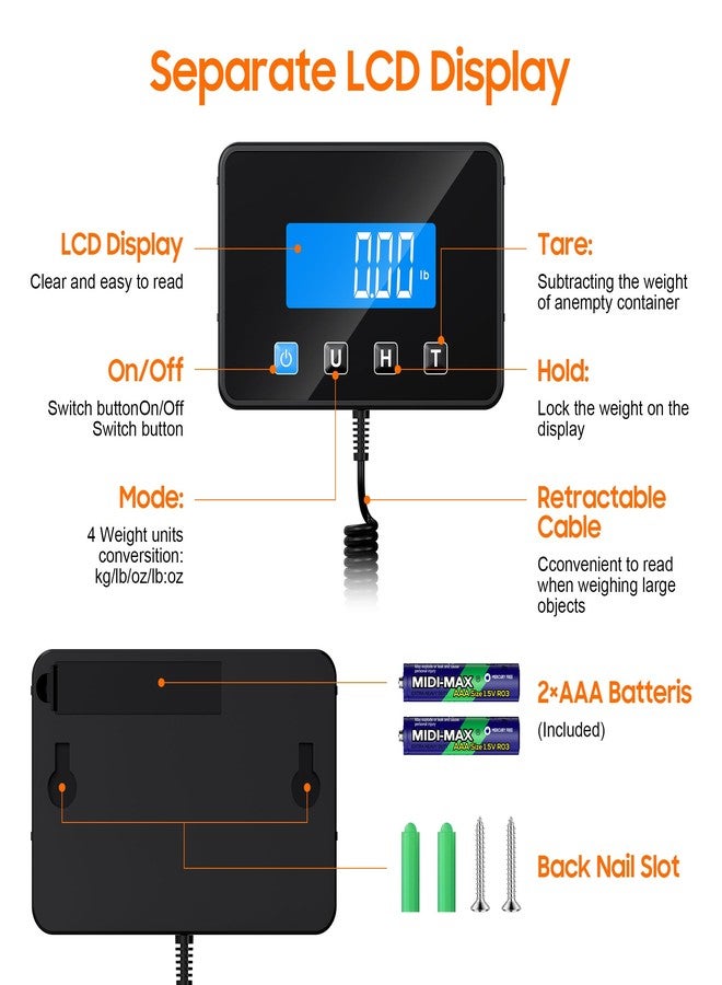 bahilok Digital Shipping Scale, 440lbs Capacity, LCD Display, Hold/Tare Function - Image 2