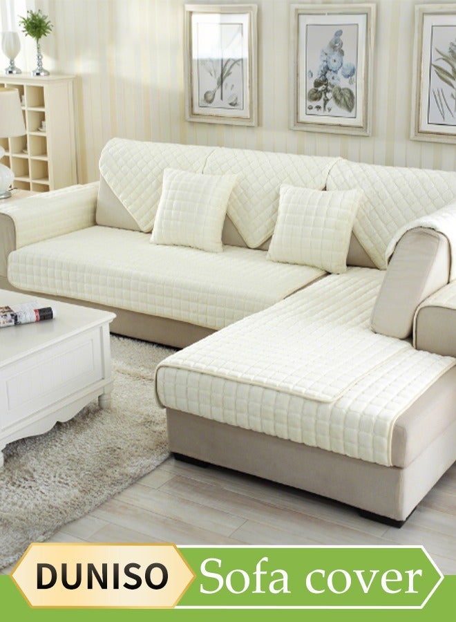 DUNISO 2 Pcs Sofa Cover, Flannel Sofa Protective Cover, Anti Slip Furniture Cover, Dust Proof Pet Mat, Anti Fouling And Wear Resistant, Suitable For Use In All Seasons，White  - Image 1