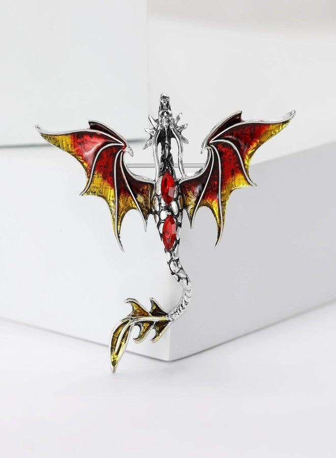 WAKYME Vintage Punk Dragon Brooches for Women Enamel Dragon Brooch Domineering Flying Dragon Brooch Personality Clothing Hat Bag Accessories for Men and Women (Red) - Image 2