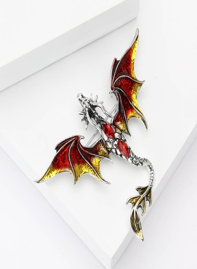 WAKYME Vintage Punk Dragon Brooches for Women Enamel Dragon Brooch Domineering Flying Dragon Brooch Personality Clothing Hat Bag Accessories for Men and Women (Red) - Image 3