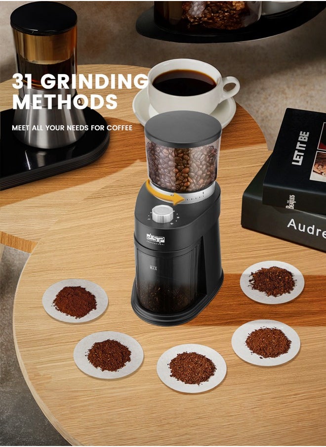 DSP Burr Coffee Grinder,Electric Mill,12 Cup 31 Precise Grind Settings, for Espresso, Drip and French Press, 120W Black  - Image 4