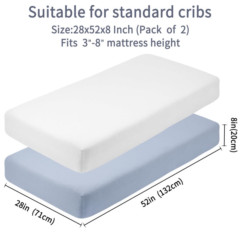 GUNTAIL Crib Sheets for Boys Girls,100% Cotton Fitted Crib Sheet 2 Pack for Standard Crib and Toddler Mattress, Super Soft Breathable Baby Sheet 28x52x8in (White & Gray) - Image 4