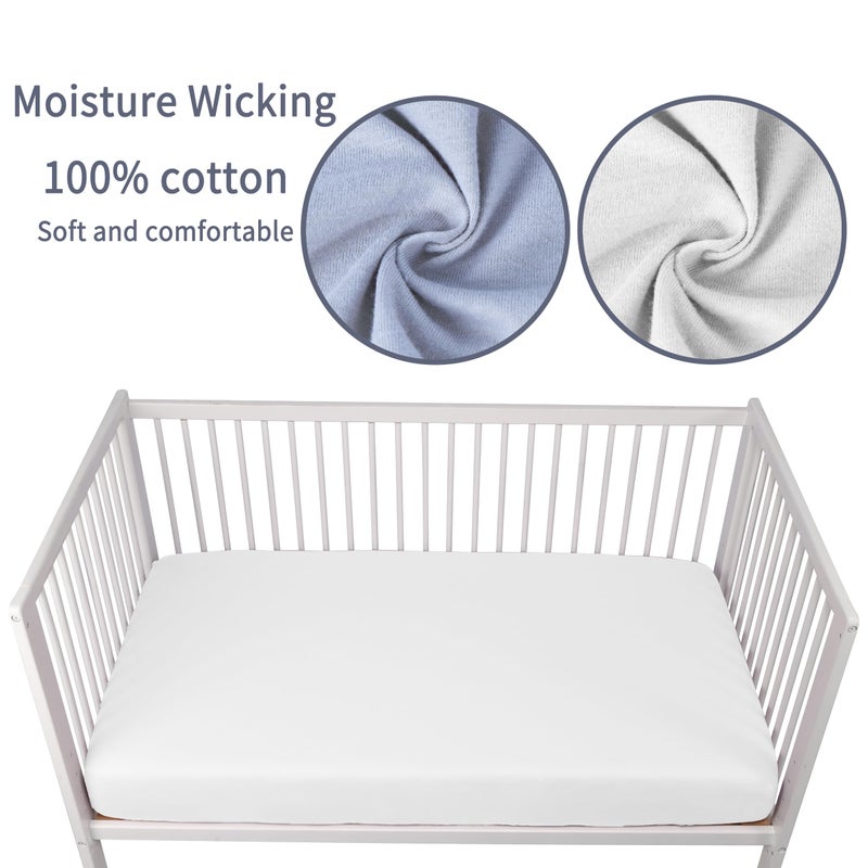 GUNTAIL Crib Sheets for Boys Girls,100% Cotton Fitted Crib Sheet 2 Pack for Standard Crib and Toddler Mattress, Super Soft Breathable Baby Sheet 28x52x8in (White & Gray) - Image 3