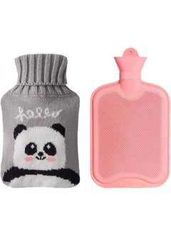 Drizzle Drizzle Classic Rubber Hot Water Bottle - 2L Pink with Cute Panda Knitting Set - Suitable for Pain Relief Headaches Cramps and Winter Warmth 